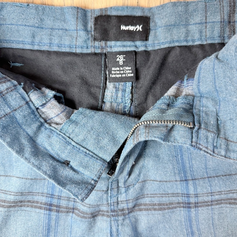 Hurley Boys Blue Plaid Flat Front Shorts Lightweight Casual Wear Size 8 / 26 - Picture 9 of 11